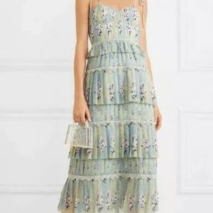 NWT Self-Portrait Chiffon Lace Tiered MIDI Dress